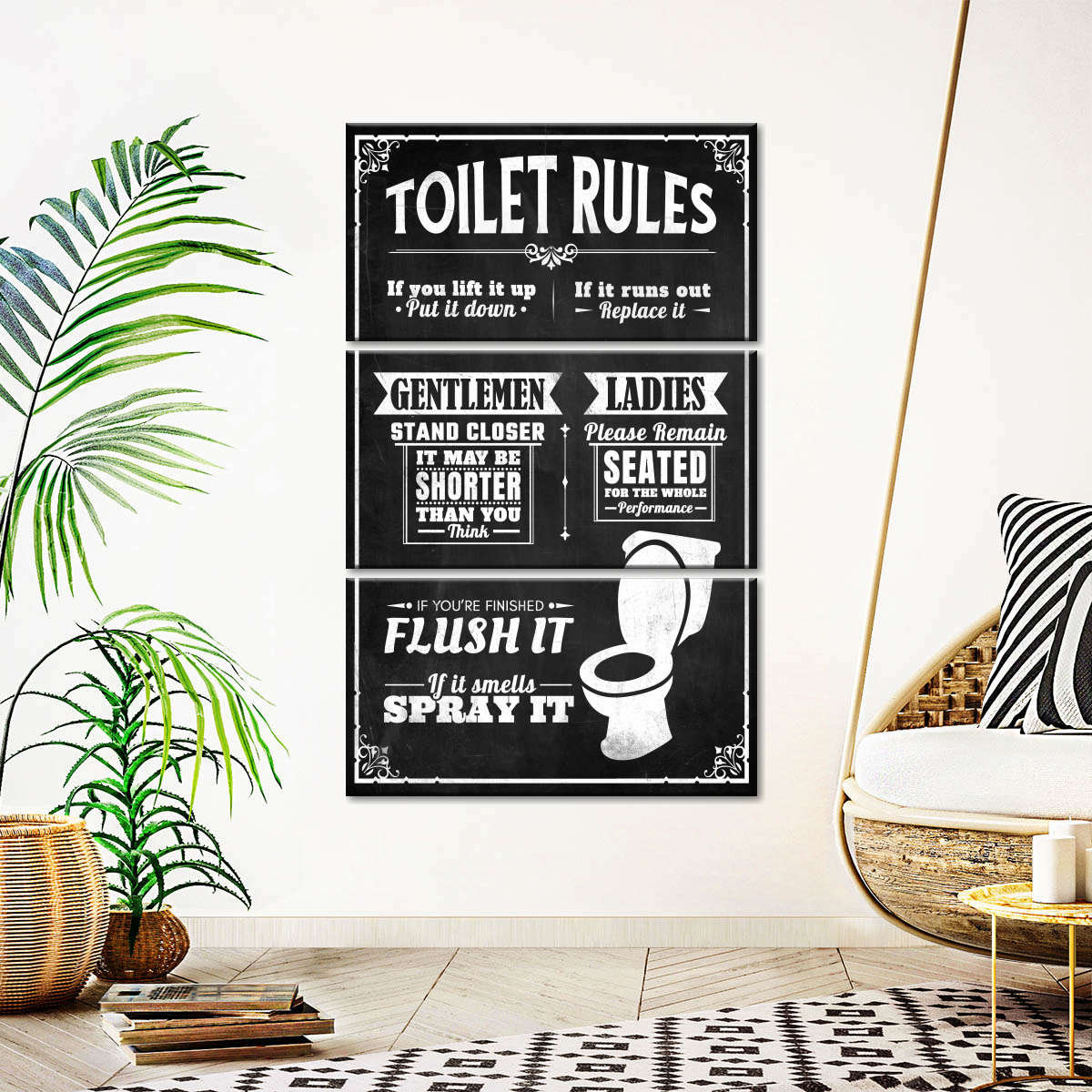 Trinx Bathroom Humor Quotes His And Hers Bathroom Rules On Canvas 3 ...